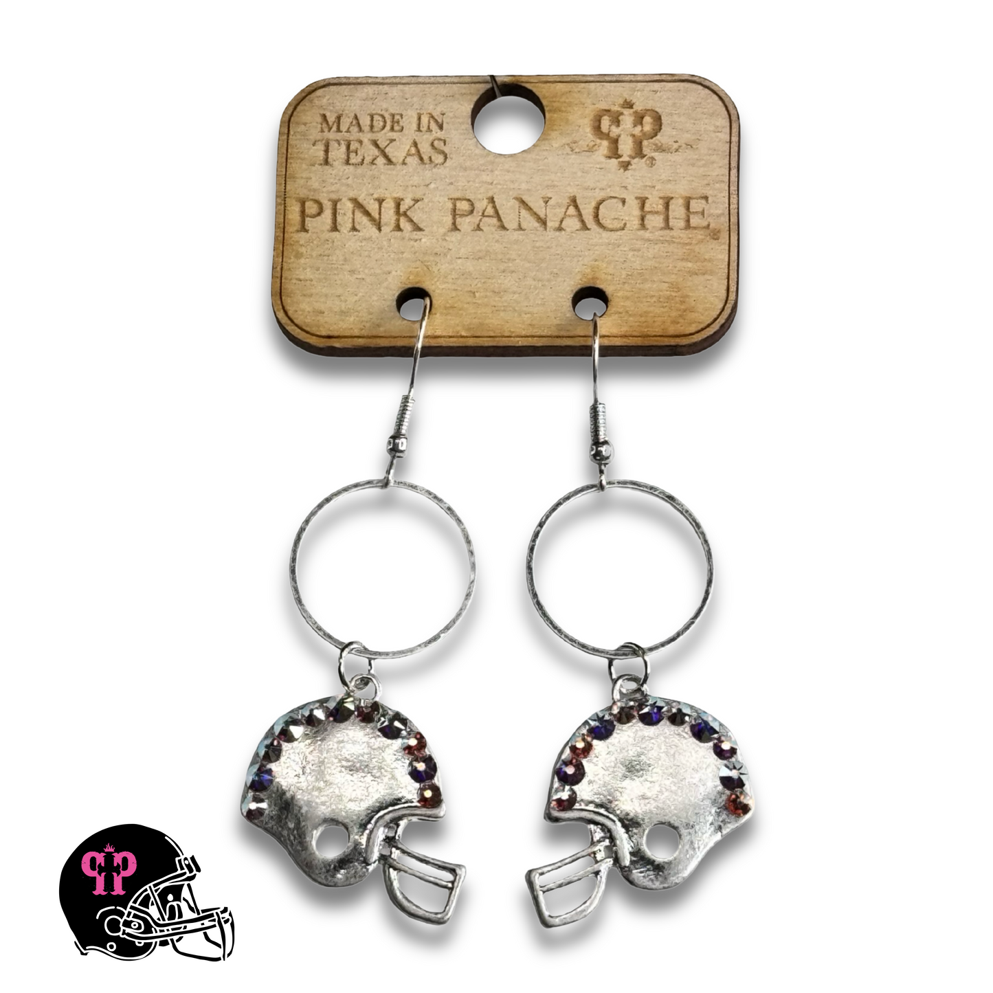 Football helmet earring with Austrian crystals
