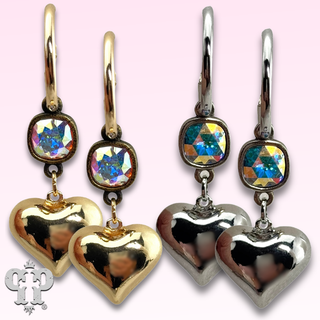 Puffed heart earring, Austrian crystal
