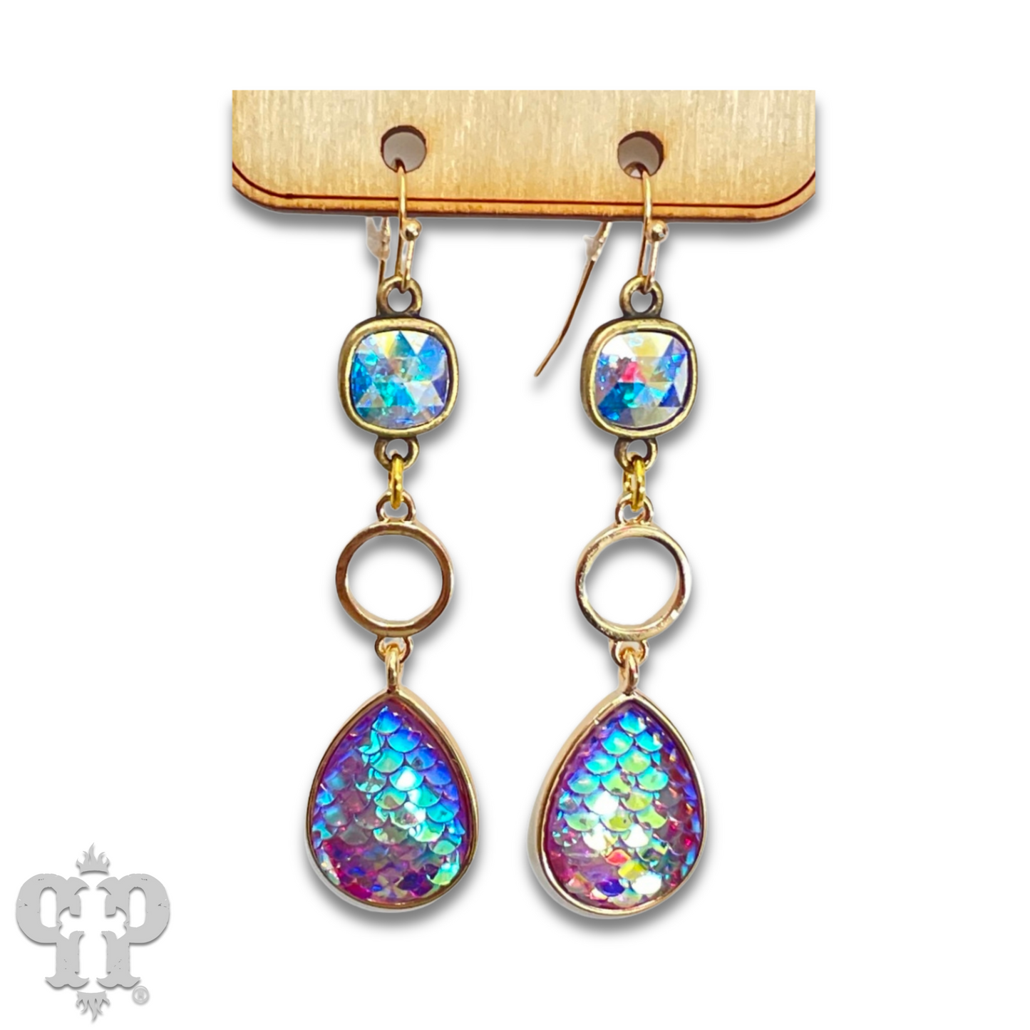 Iridescent rainbow teardrop earring with Austrian crystal