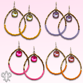 Square and seed bead teardrop earring, Austrian crystal