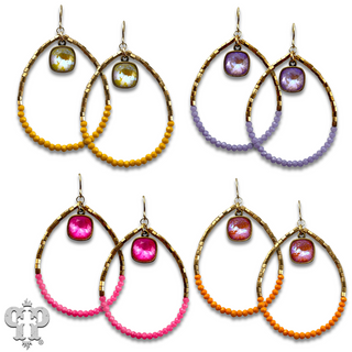 Square and seed bead teardrop earring, Austrian crystal