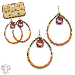 Square and seed bead teardrop earring, Austrian crystal