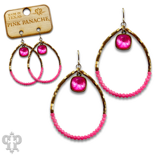 Square and seed bead teardrop earring, Austrian crystal