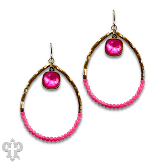 Square and seed bead teardrop earring, Austrian crystal