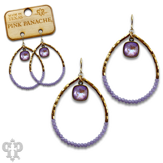 Square and seed bead teardrop earring, Austrian crystal