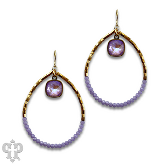 Square and seed bead teardrop earring, Austrian crystal
