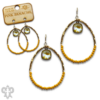Square and seed bead teardrop earring, Austrian crystal