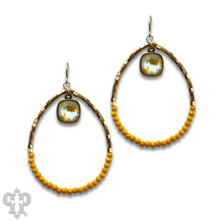Square and seed bead teardrop earring, Austrian crystal