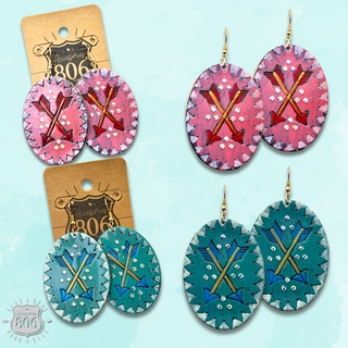 Stamped oval leather earring, last call
