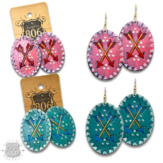 Stamped oval leather earring, last call
