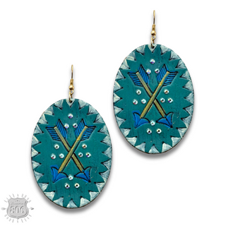 Stamped oval leather earring, last call