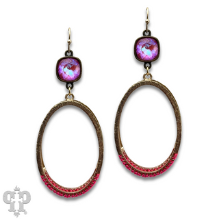 Double side oval earring, Austrian crystal