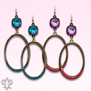 Double side oval earring, Austrian crystal