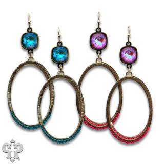 Double side oval earring, Austrian crystal