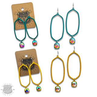 Open hexagon earring with rhinestone drop