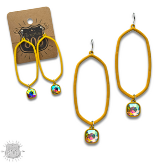 Open hexagon earring with rhinestone drop