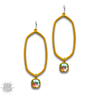 Open hexagon earring with rhinestone drop