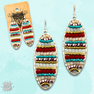 Multi-color oval bead earring