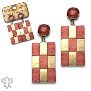 Checkerboard pattern dangle earring with Austrian crystal