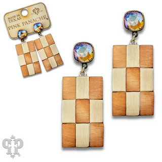 Checkerboard pattern dangle earring with Austrian crystal