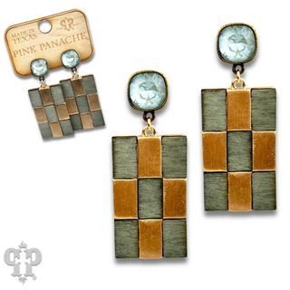 Checkerboard pattern dangle earring with Austrian crystal