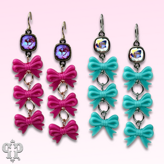 Acrylic triple bow earring, Austrian crystal