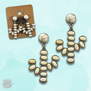White stone cactus post earring