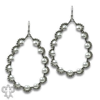 Wire wrapped pearl teardrop earring - LC