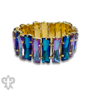 Faceted rectangle rhinestone stretch bracelet
