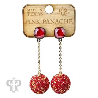 Glitter mesh bead and chain dangle earring with Austrian crystal