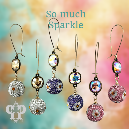 Crystal mesh floral pattern dangle earring with Austrian crystal