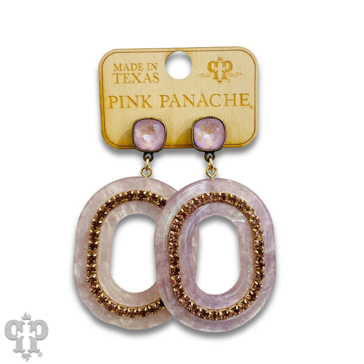 Acrylic swirl and rhinestone oval earring with Austrian crystal