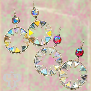 Triangle bead circular dangle earring with Austrian crystal