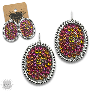 Rhinestone filled oval earring