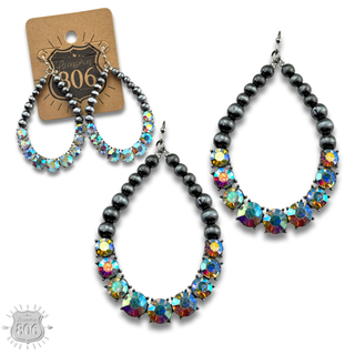 Silver and rhinestone teardrop earring