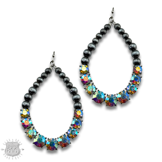Silver and rhinestone teardrop earring