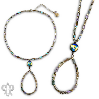 Purple bead and teardrop necklace, Austrian crystal