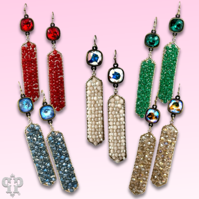 Bead wrapped hexagon dangle earring with Austrian crystal