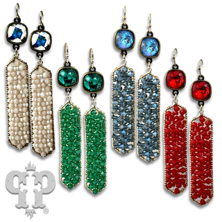 Bead wrapped hexagon dangle earring with Austrian crystal