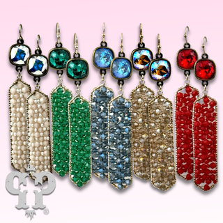 Bead wrapped hexagon dangle earring with Austrian crystal