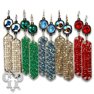 Bead wrapped hexagon dangle earring with Austrian crystal