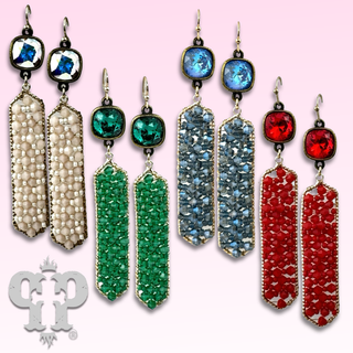 Bead wrapped hexagon dangle earring with Austrian crystal