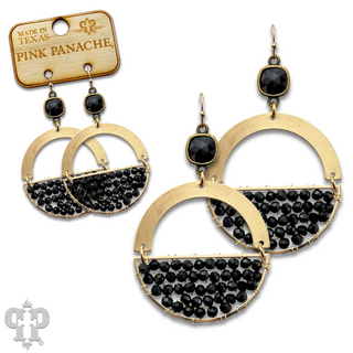 Gold beaded half circle and Austrian crystal dangle earring