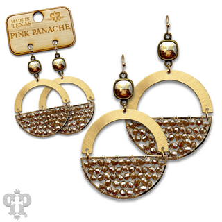 Gold beaded half circle and Austrian crystal dangle earring