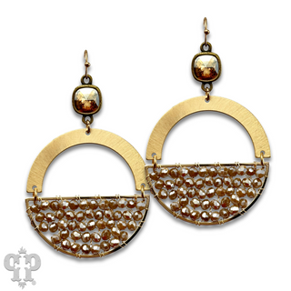 Gold beaded half circle and Austrian crystal dangle earring
