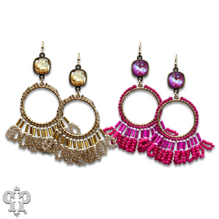 Faceted bead fringe and Austrian crystal dangle earring
