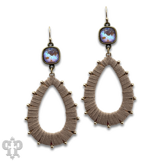 Cream suede teardrop and Austrian crystal dangle earring