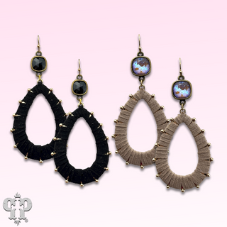 Cream suede teardrop and Austrian crystal dangle earring
