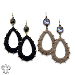 Cream suede teardrop and Austrian crystal dangle earring