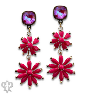 Flower bead and Austrian crystal dangle earring